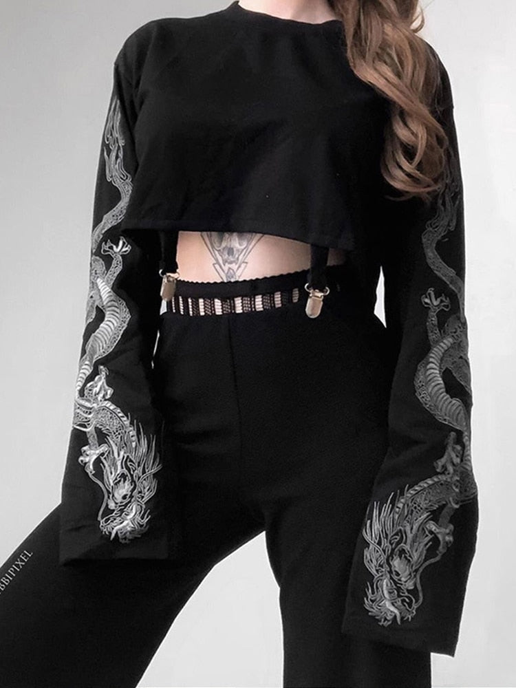 Black Crop Top Hoodie Women