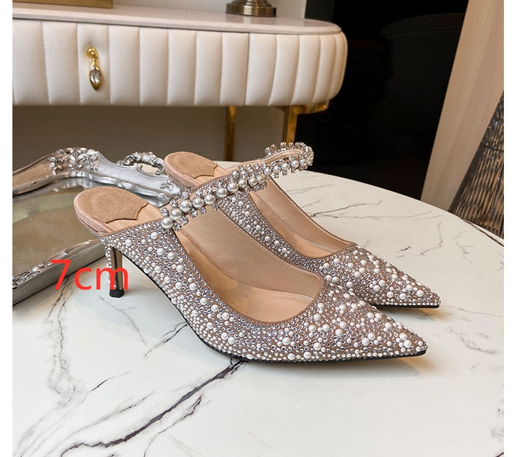 Pearl and Rhinestones Pointed Toe Shoes