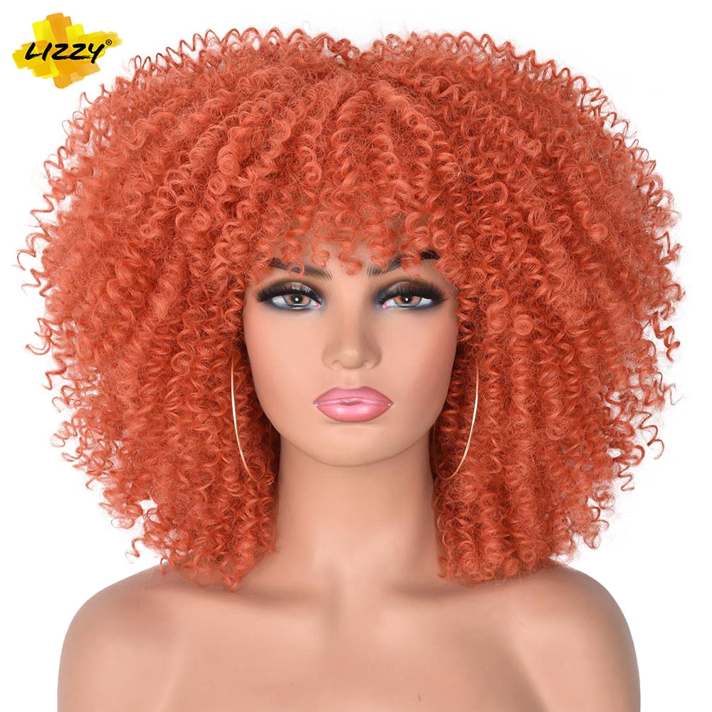 LIZZY Short Afro Kinky Curly Wigs with Bangs