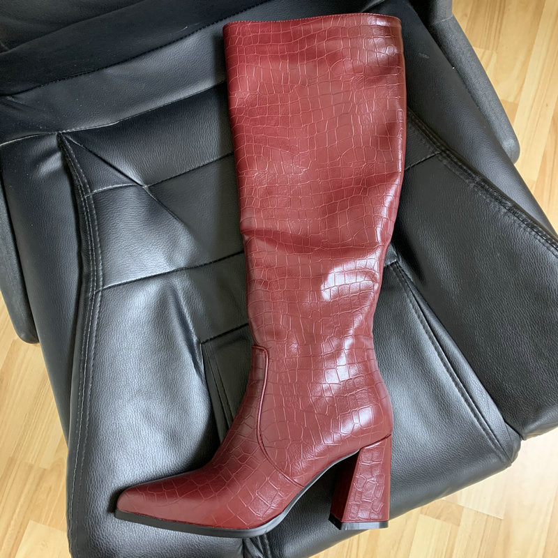 Faux Leather Women Knee High Boots