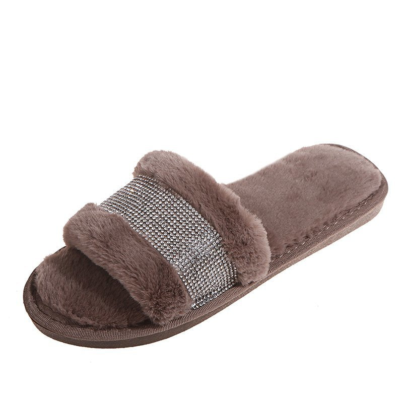 Rhinestone Fur Slippers