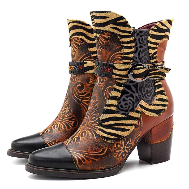 Genuine Leather Cowgirl Ankle Boots