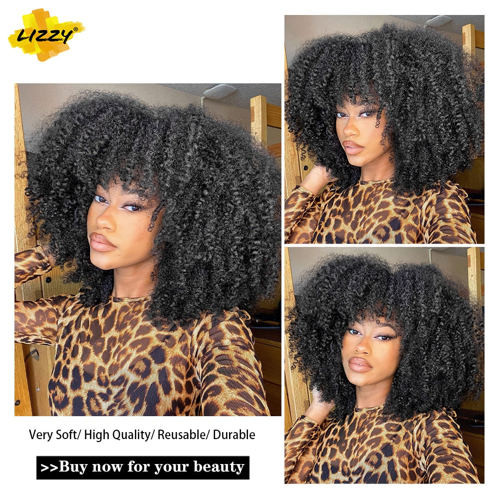 LIZZY Short Afro Kinky Curly Wigs with Bangs