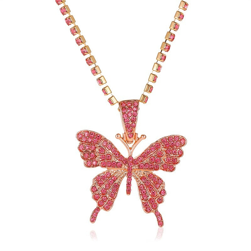 Cuban Double Layer Big Butterfly Pendant Necklace