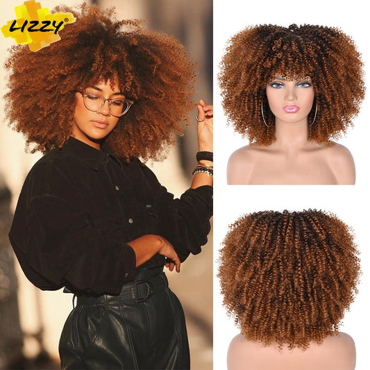 LIZZY Short Afro Kinky Curly Wigs with Bangs