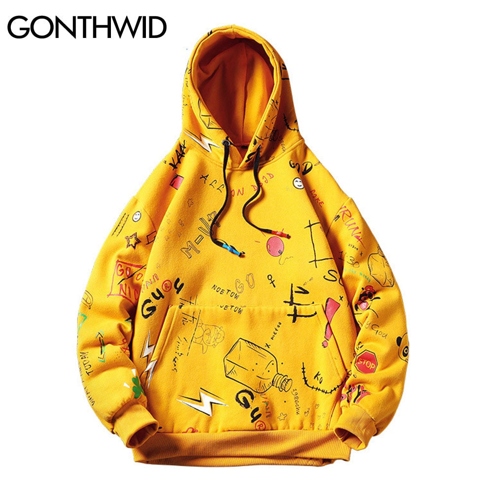 Japanese Anime Graffiti Print Hooded Sweatshirts