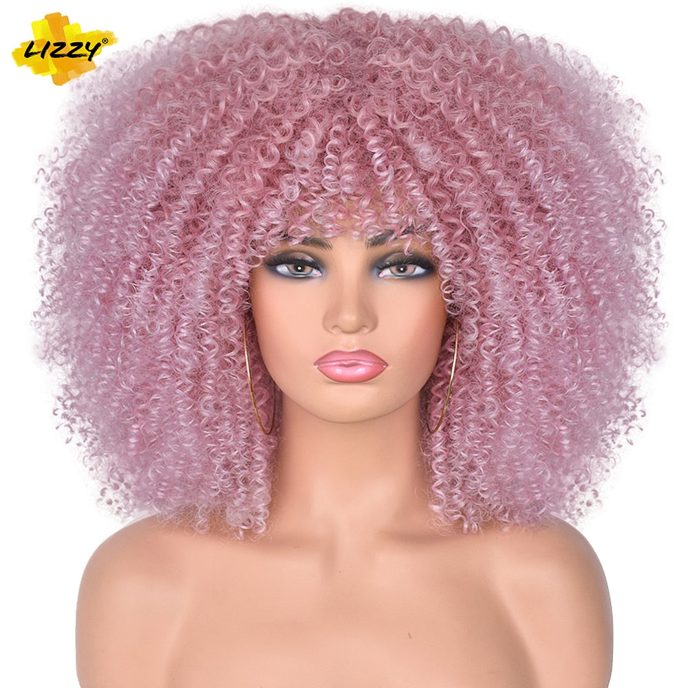 LIZZY Short Afro Kinky Curly Wigs with Bangs