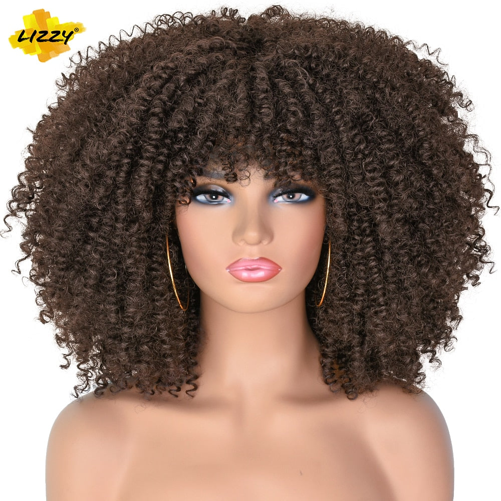 LIZZY Short Afro Kinky Curly Wigs with Bangs