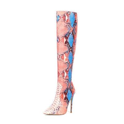 Women Snake-print Pointed Toe Boots