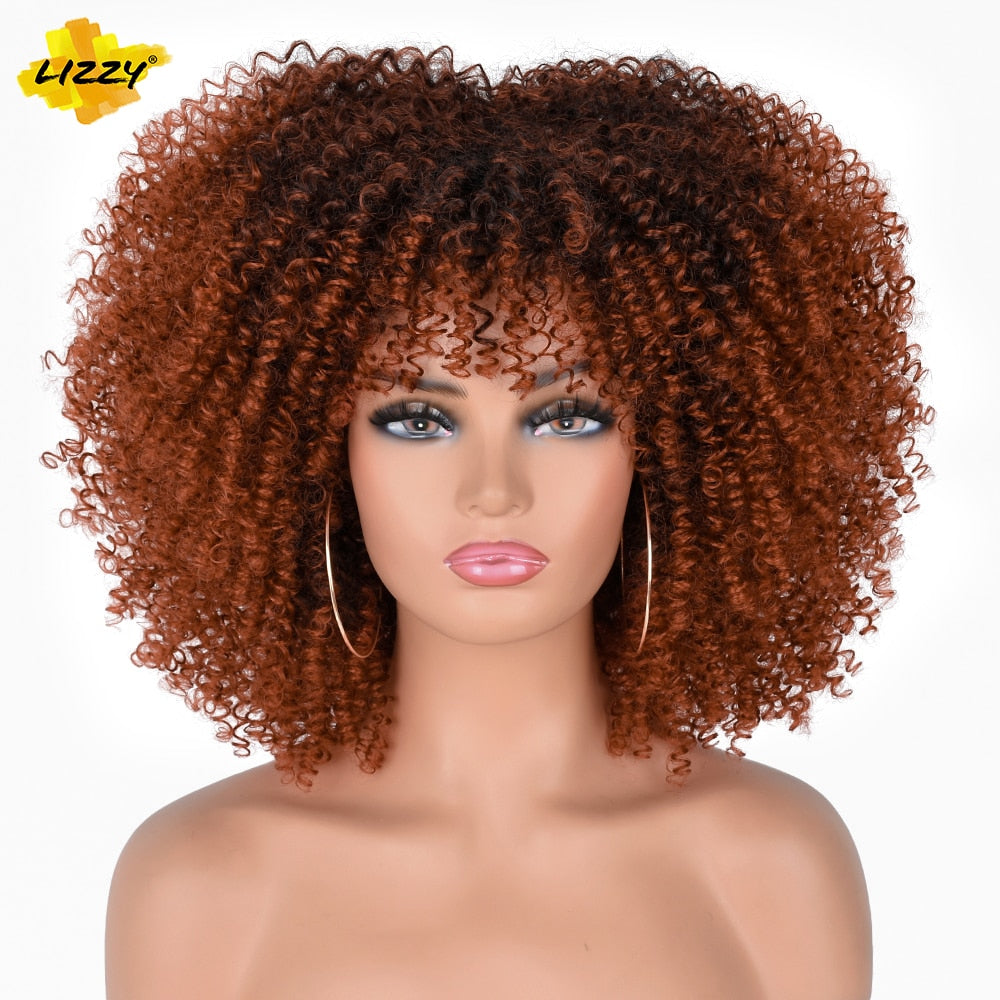 LIZZY Short Afro Kinky Curly Wigs with Bangs