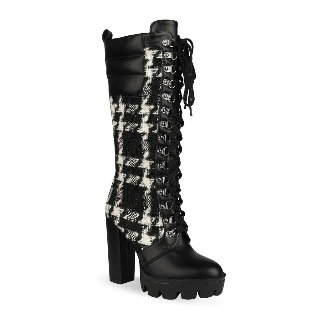 Camouflage Print Heel Platform Mid-Calf Boots