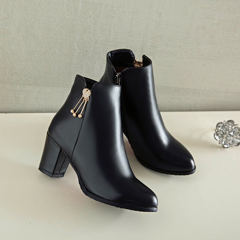 Thick-Heel Zipper Ankle Boots