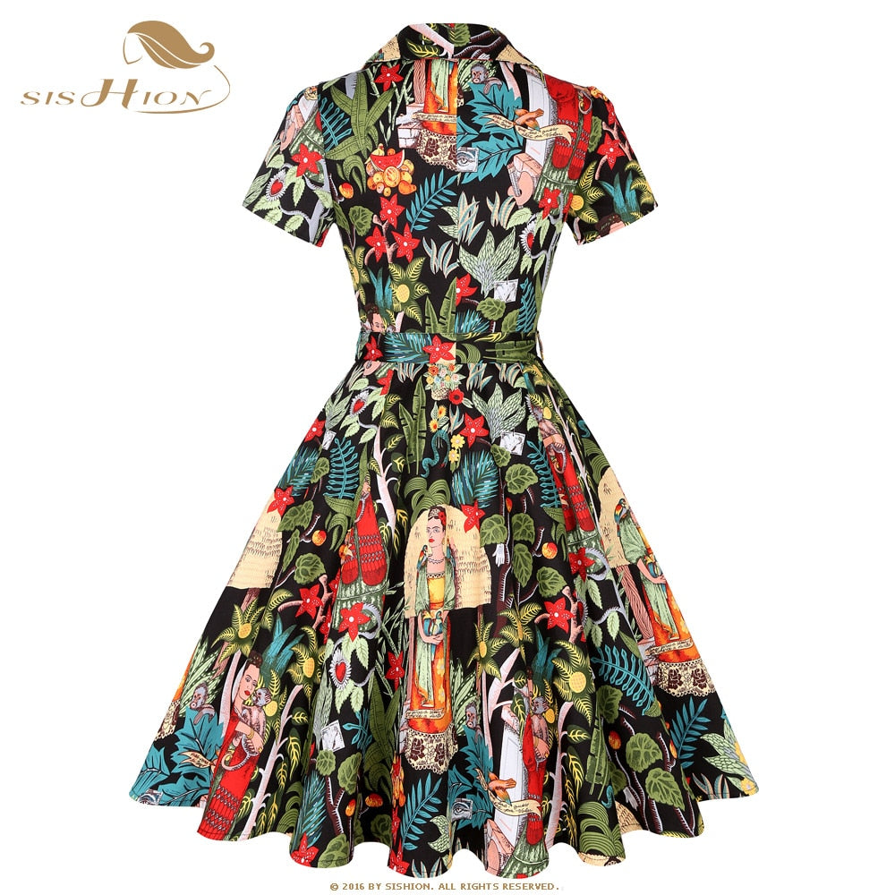 Vintage Short Sleeve A Line Swing Dresses