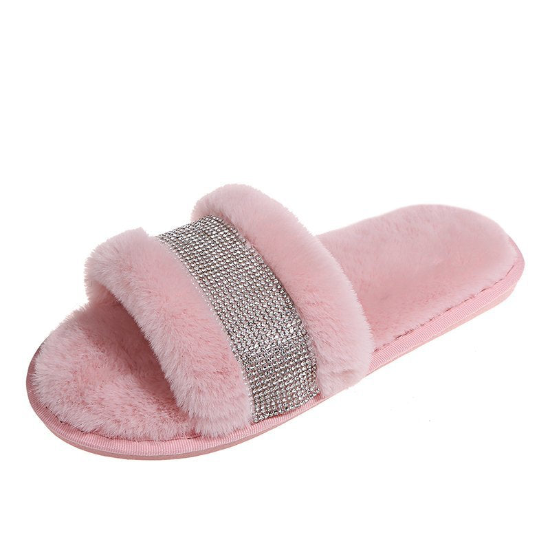 Rhinestone Fur Slippers