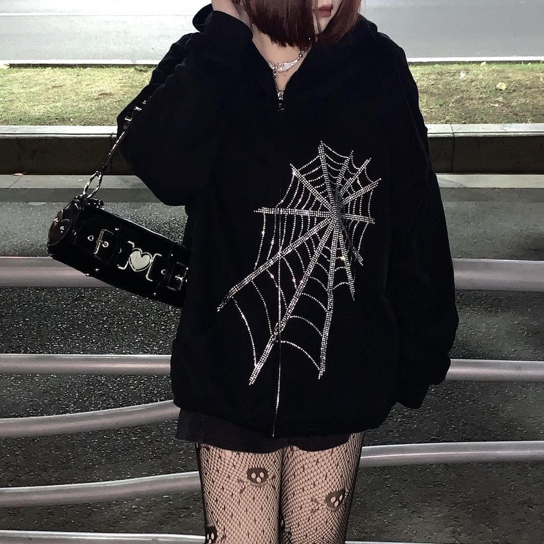 Rhinestone Zip Up Oversized Sweatshirts