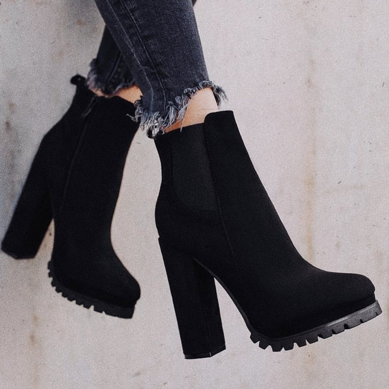 Elastic Siding Platform Ankle Boots