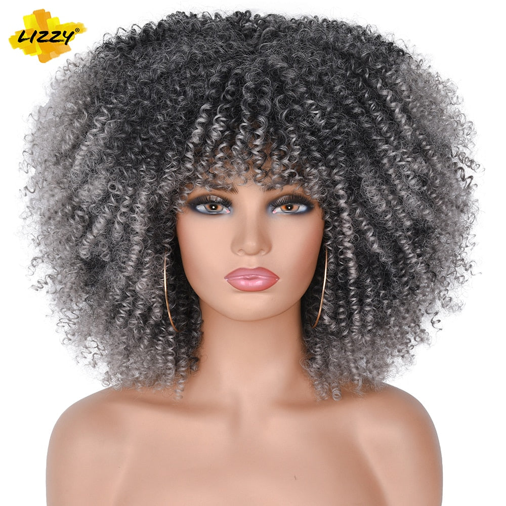 LIZZY Short Afro Kinky Curly Wigs with Bangs