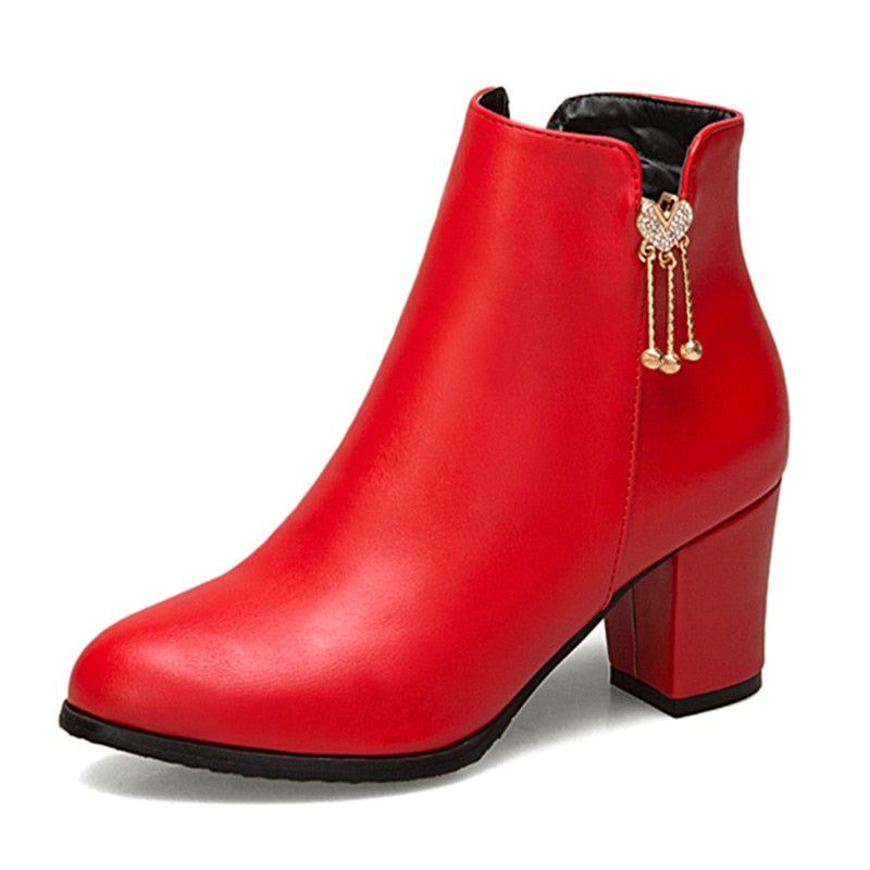 Thick-Heel Zipper Ankle Boots