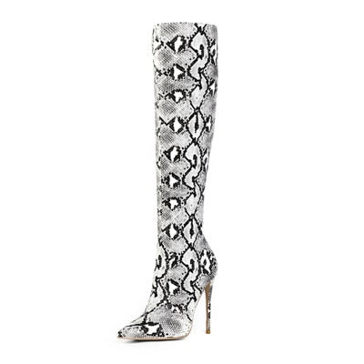 Women Snake-print Pointed Toe Boots