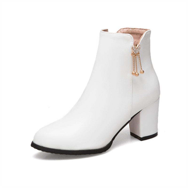 Thick-Heel Zipper Ankle Boots