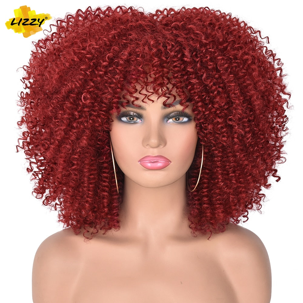 LIZZY Short Afro Kinky Curly Wigs with Bangs