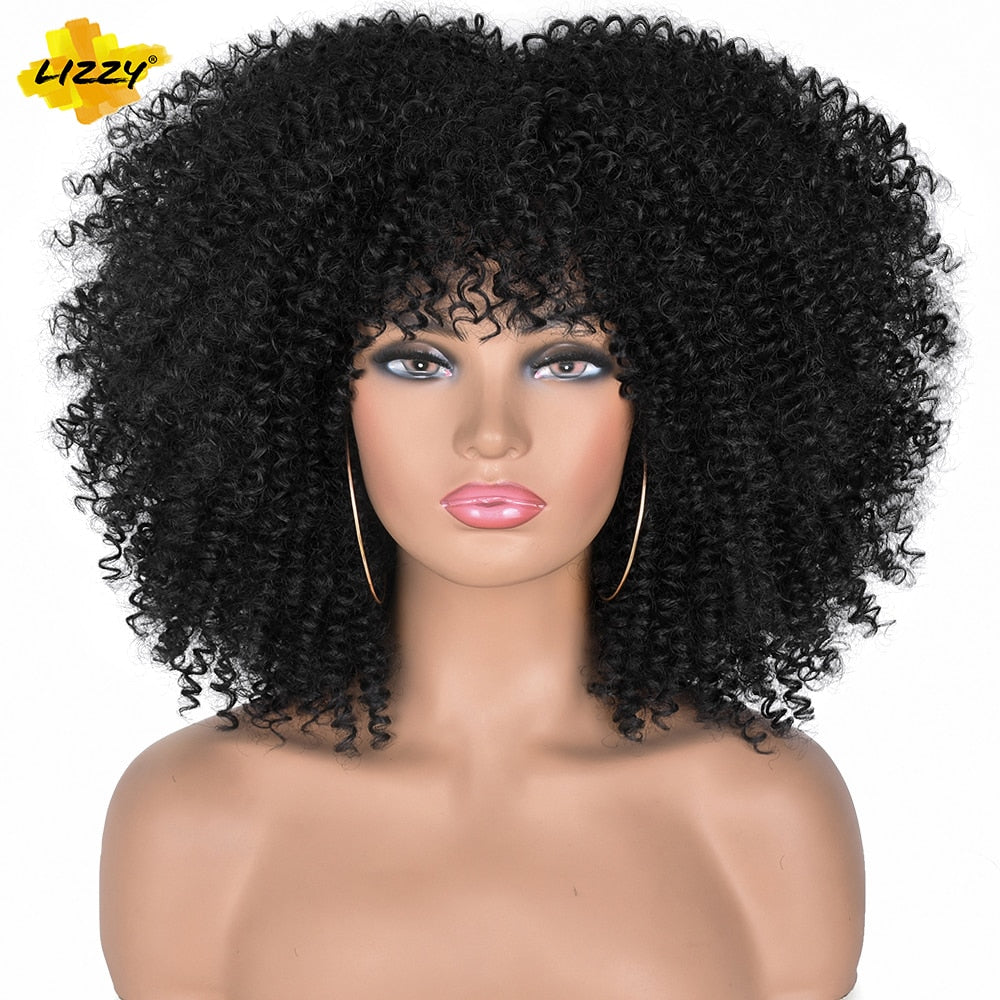 LIZZY Short Afro Kinky Curly Wigs with Bangs