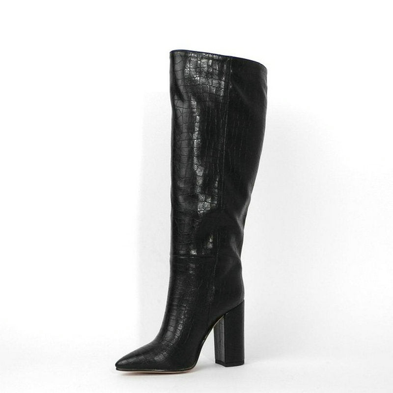 Faux Leather Women Knee High Boots