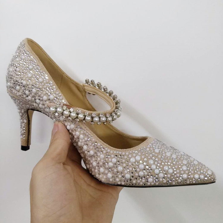 Pearl and Rhinestones Pointed Toe Shoes