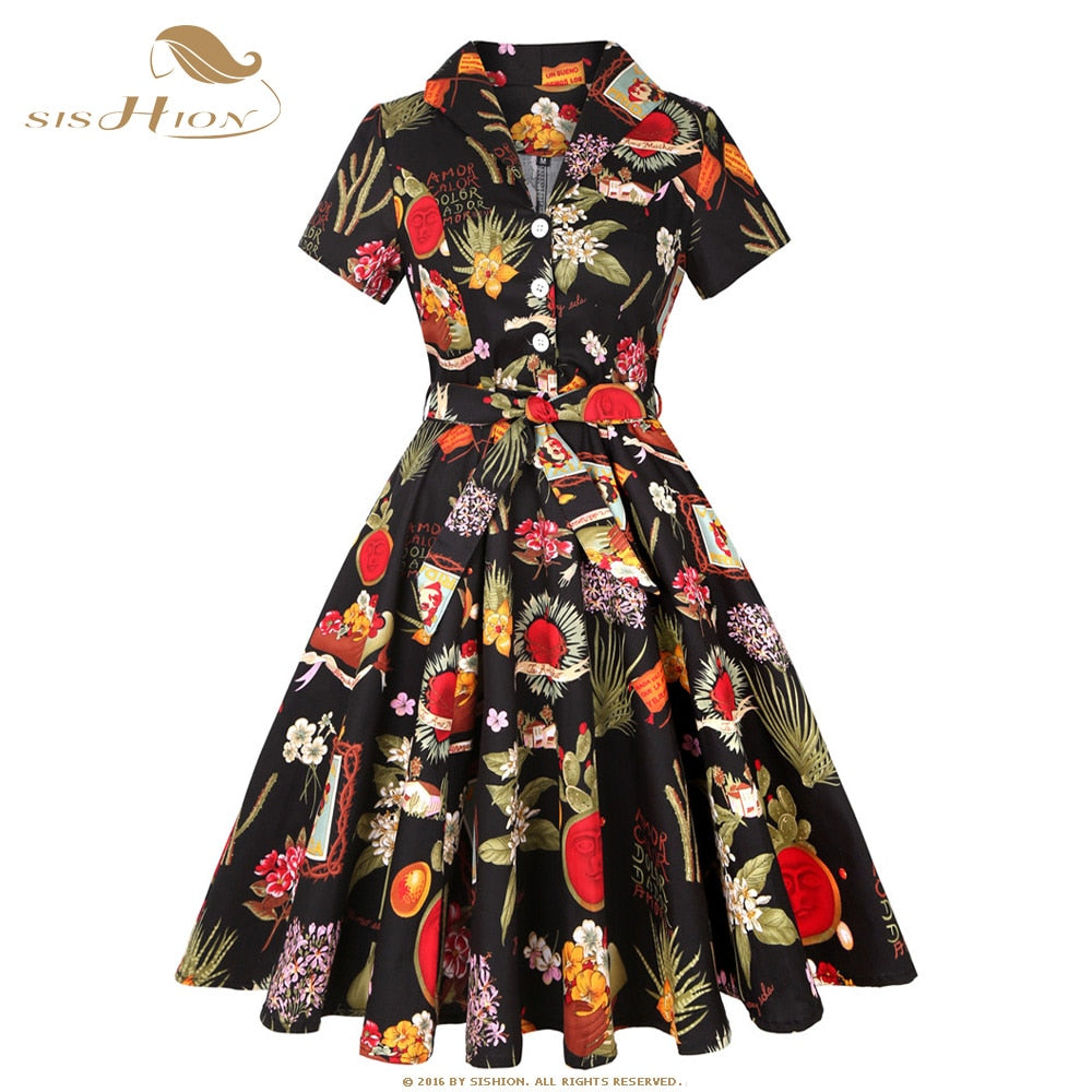 Vintage Short Sleeve A Line Swing Dresses