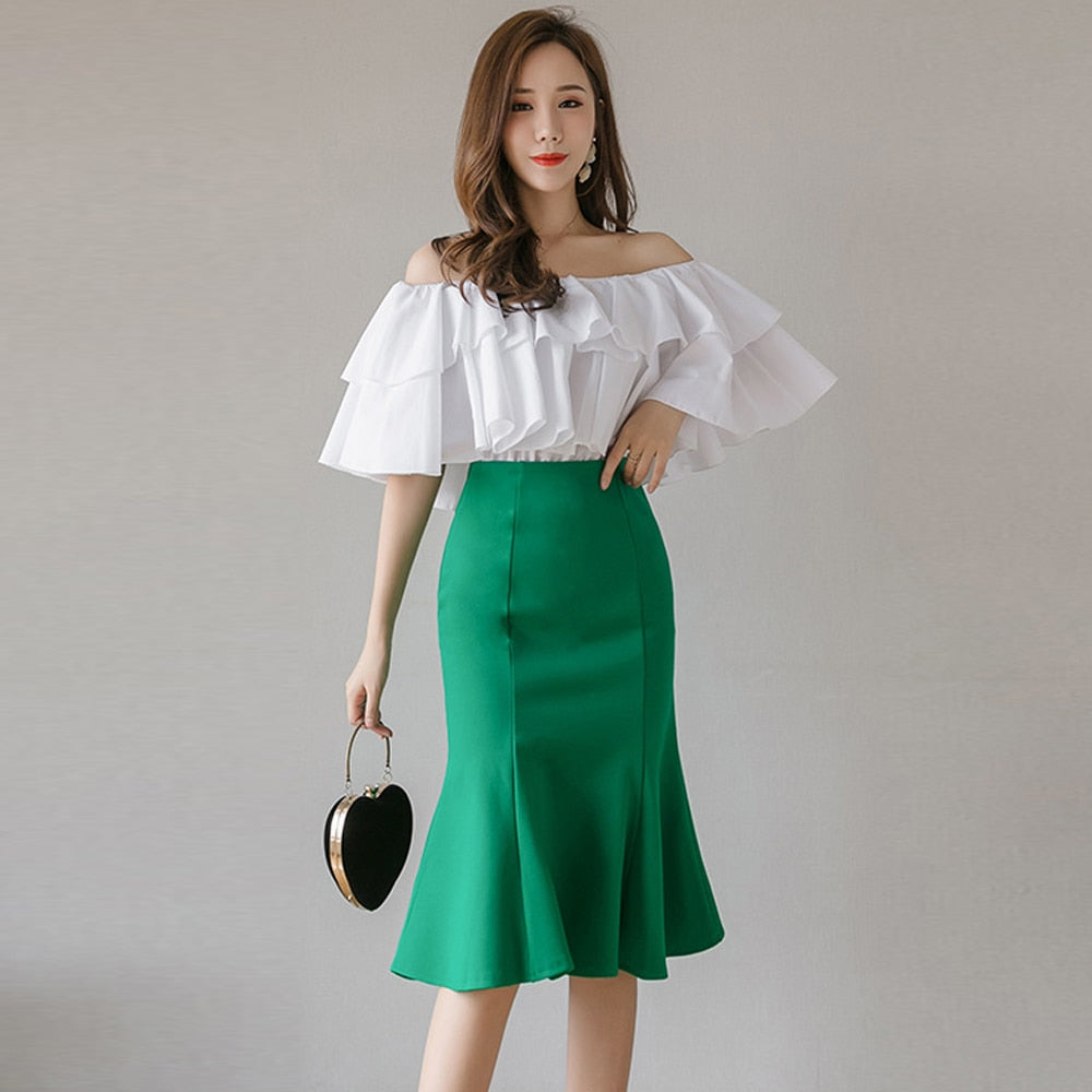 High Waist Knee-Length Mermaid Skirt