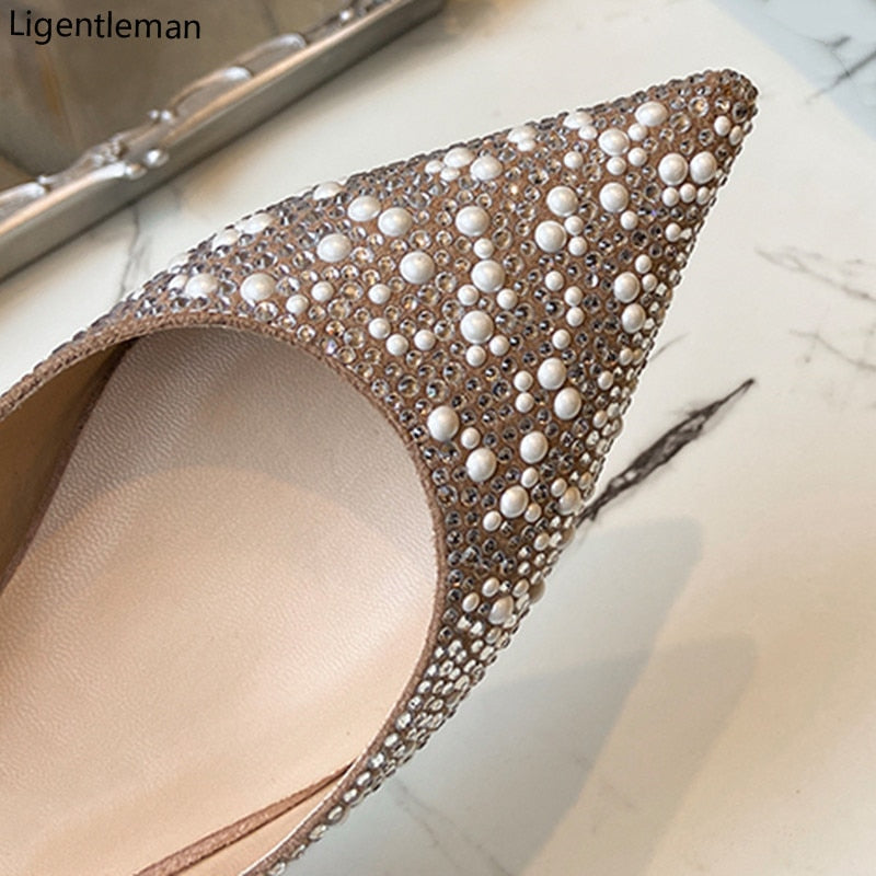 Pearl and Rhinestones Pointed Toe Shoes