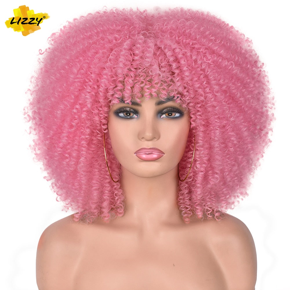 LIZZY Short Afro Kinky Curly Wigs with Bangs