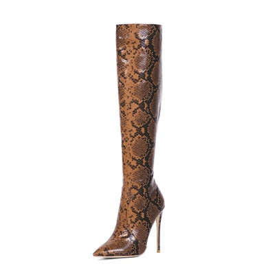 Women Snake-print Pointed Toe Boots