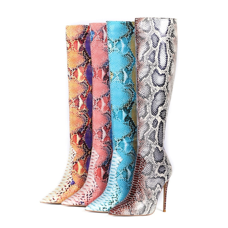 Women Snake-print Pointed Toe Boots