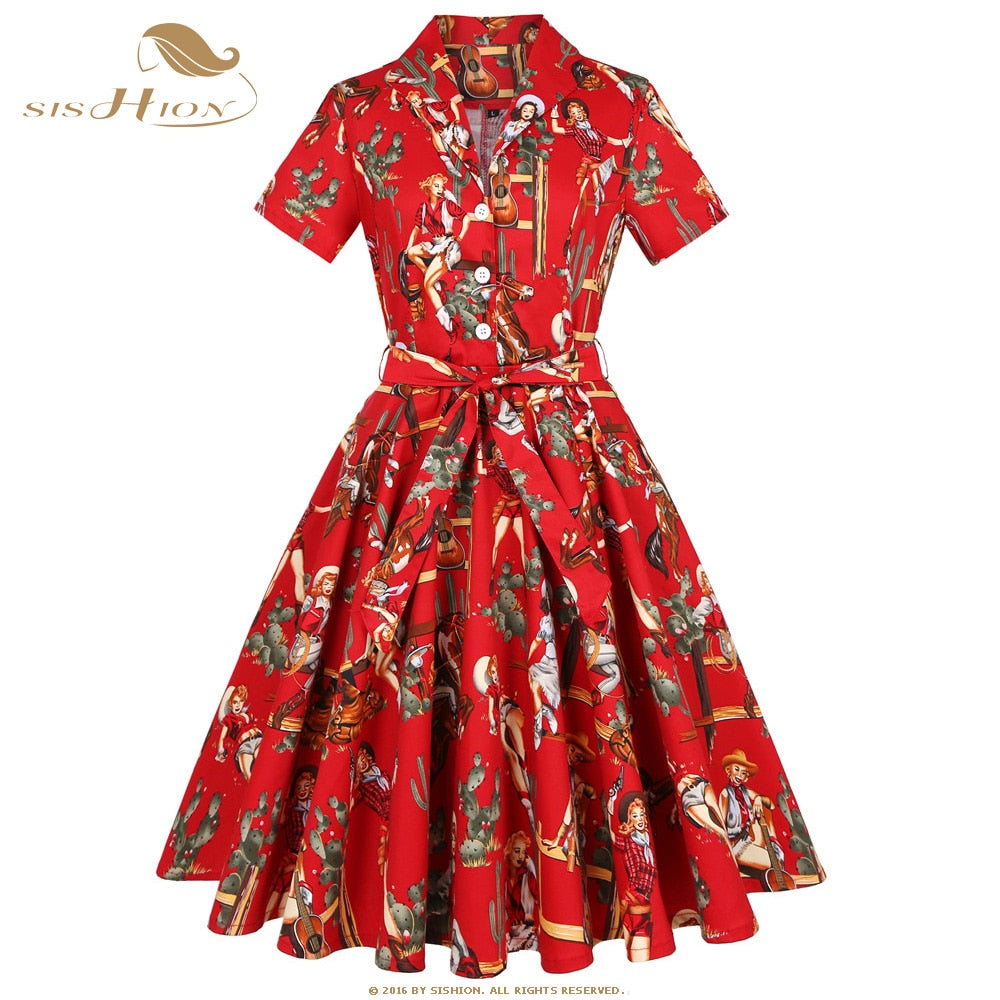 Vintage Short Sleeve A Line Swing Dresses