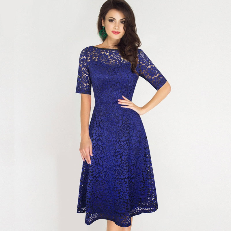 Vintage Party Dress Lace Half Sleeve Dress Women Plus Size