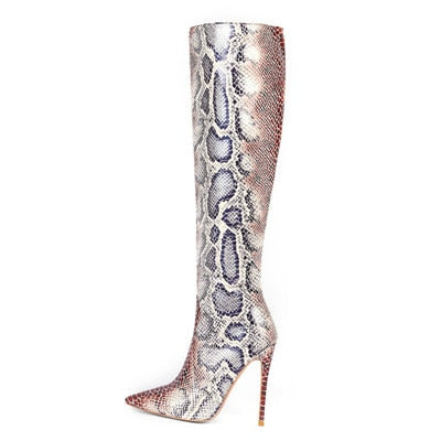 Women Snake-print Pointed Toe Boots