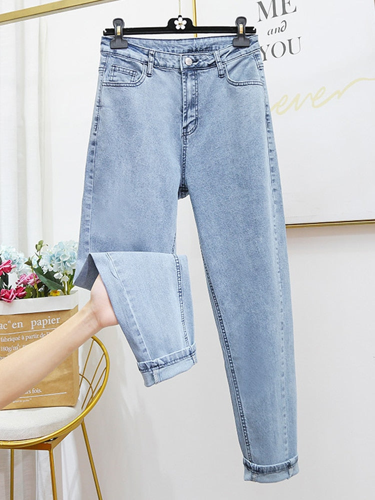 High Waist Full Length Denim Pencil Pants