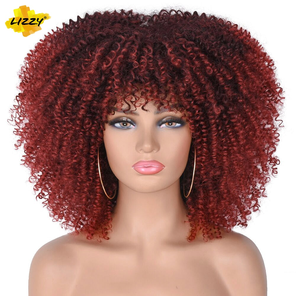 LIZZY Short Afro Kinky Curly Wigs with Bangs