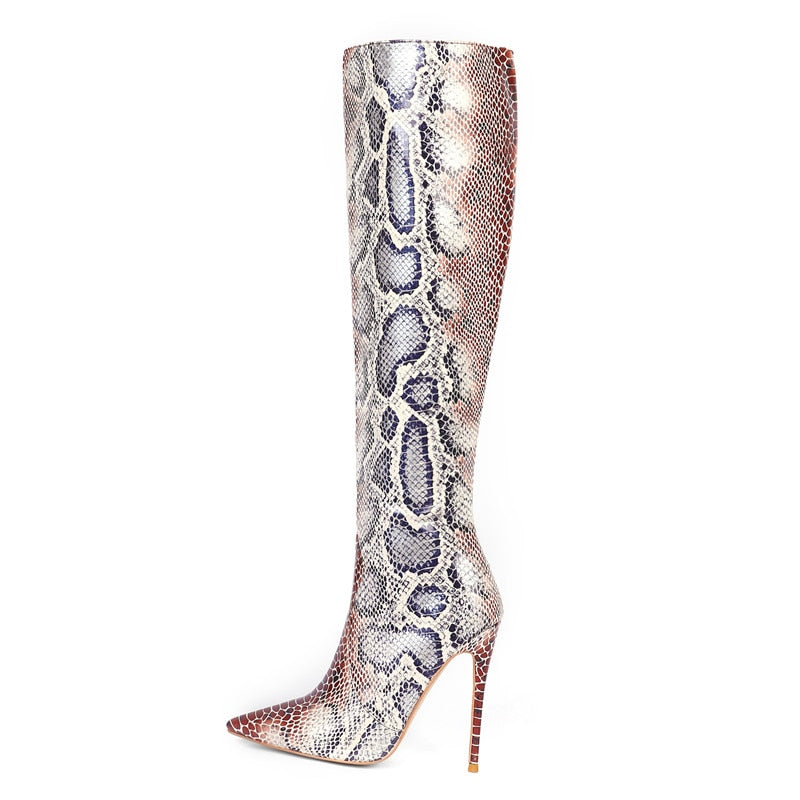 Women Snake-print Pointed Toe Boots