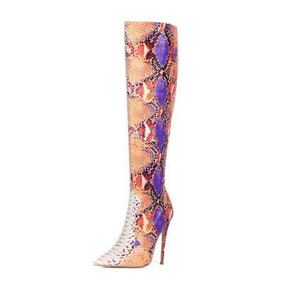 Women Snake-print Pointed Toe Boots