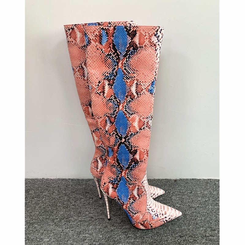 Women Snake-print Pointed Toe Boots