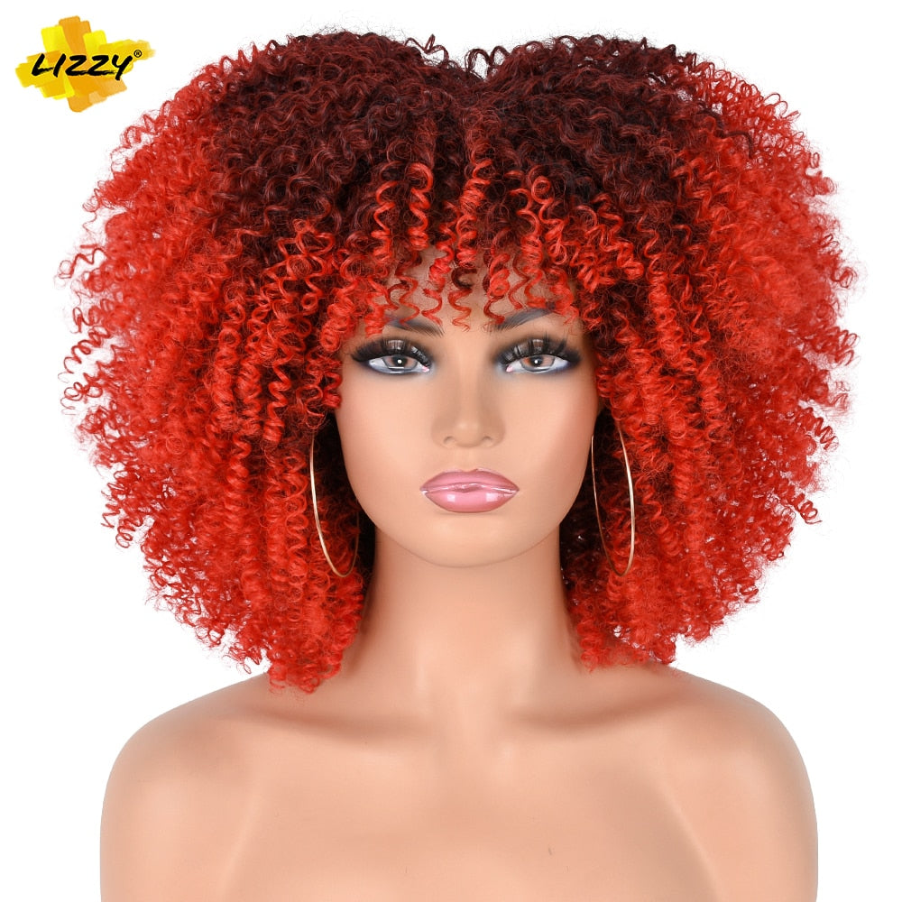 LIZZY Short Afro Kinky Curly Wigs with Bangs