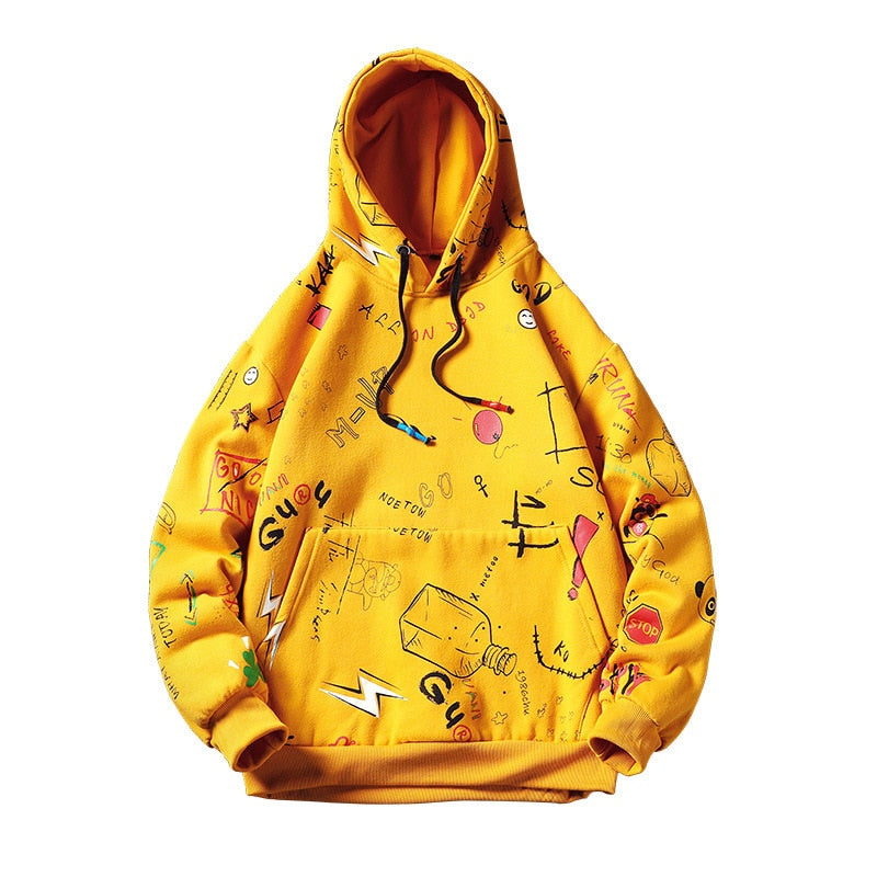 Japanese Anime Graffiti Print Hooded Sweatshirts