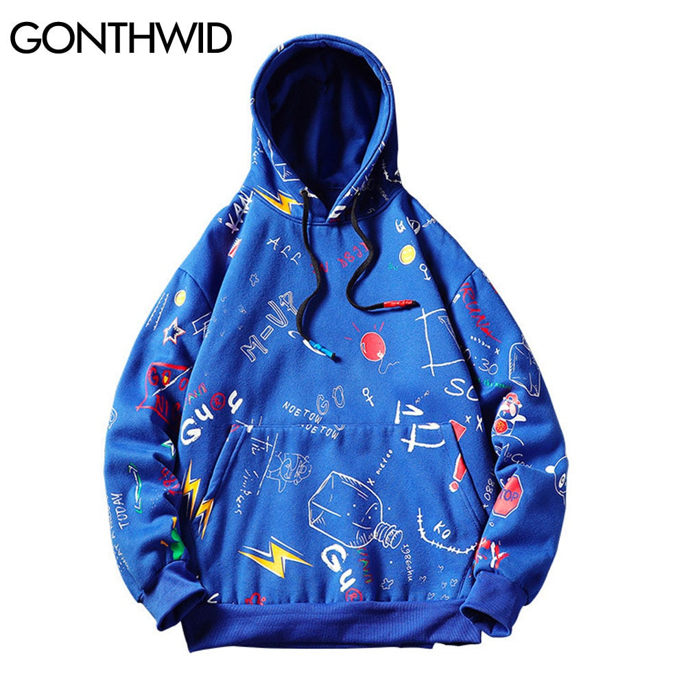 Japanese Anime Graffiti Print Hooded Sweatshirts