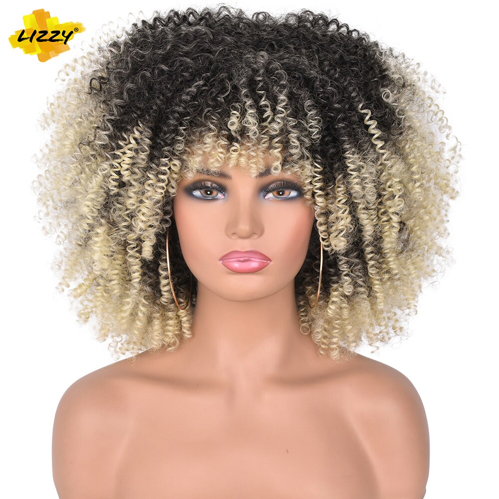 LIZZY Short Afro Kinky Curly Wigs with Bangs