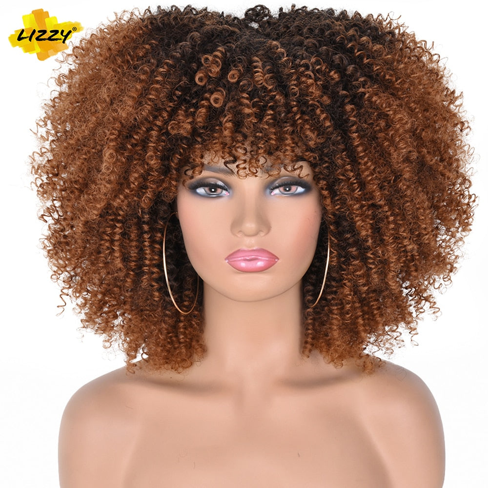 LIZZY Short Afro Kinky Curly Wigs with Bangs