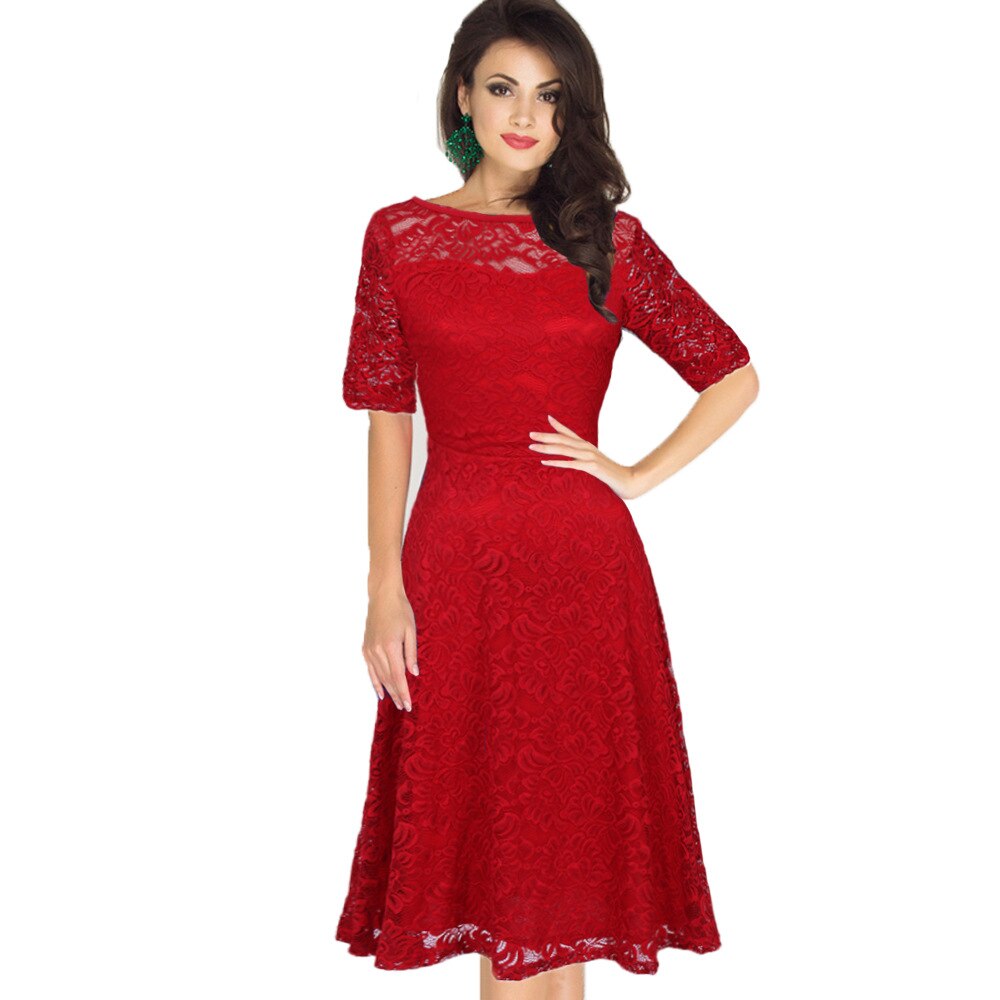 Vintage Party Dress Lace Half Sleeve Dress Women Plus Size