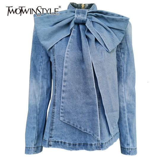 Patchwork Bow Denim Women's Jacket