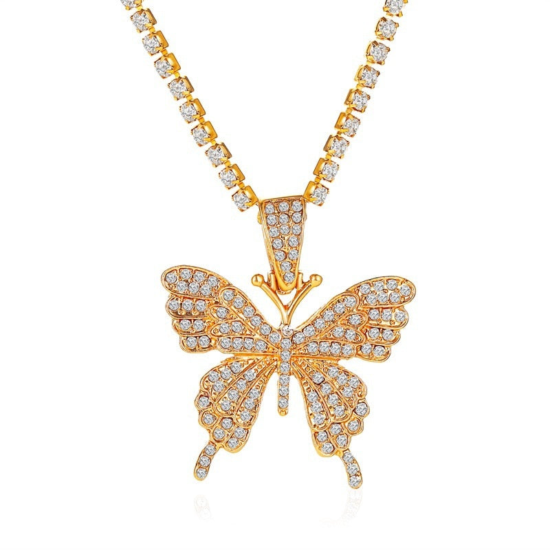 Cuban Double Layer Big Butterfly Pendant Necklace